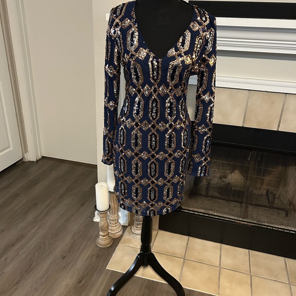 Fashion Nova Dresses & Skirts - Fashion Nova Navy and Gold Long Sleeve Dress